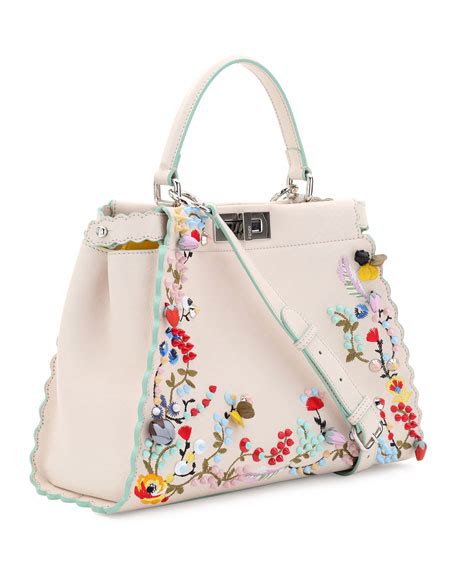 fendi peekaboo large floral-embroidered satchel bag beige price|Fendi peekaboo x lite.